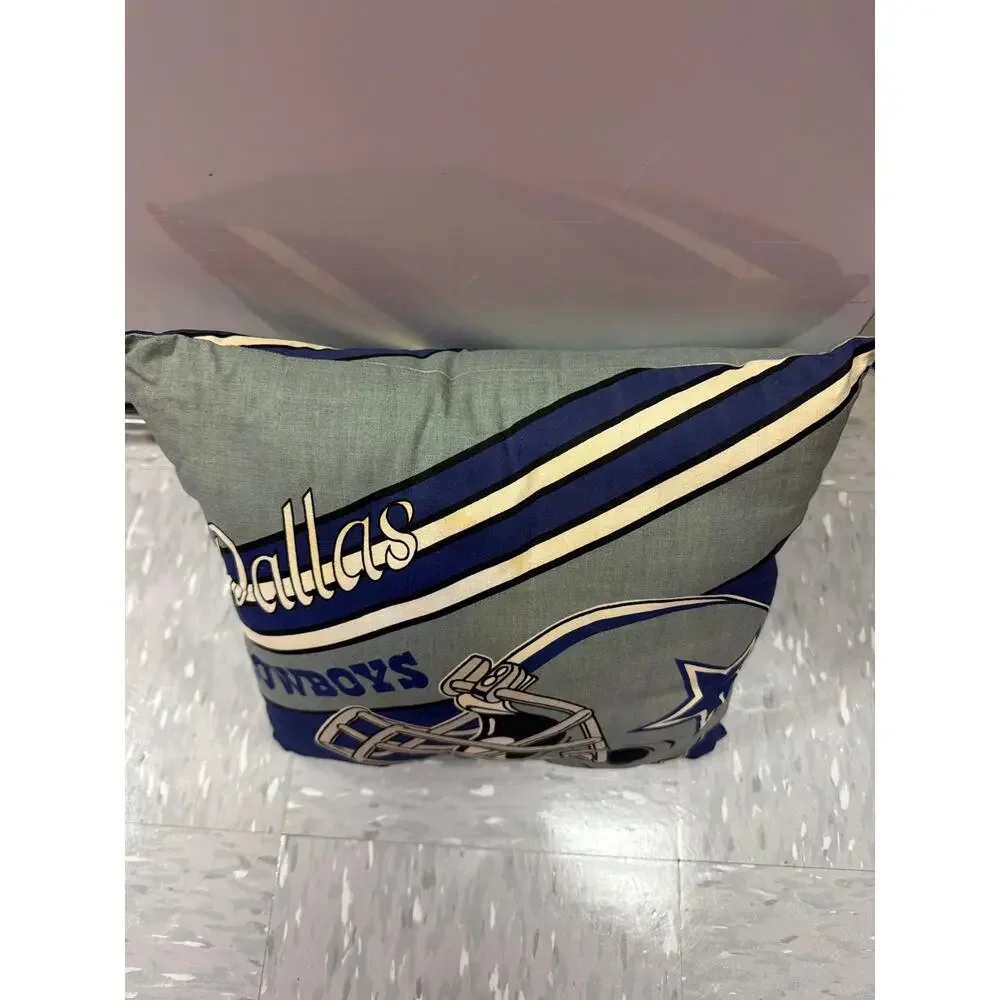 Vintage 70s 80s Dallas Cowboys NFL Football Helmet Throw Pillow Blue Gray Retro